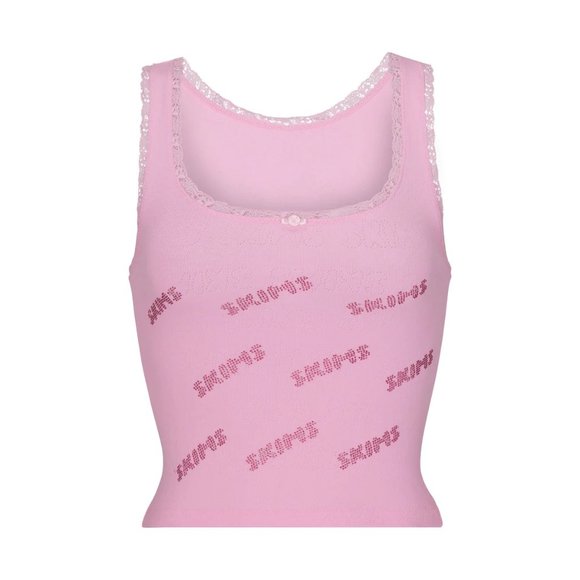 SKIMS Tops - Skims Rhinestone Logo Pointelle Tank - Bubble Gum
